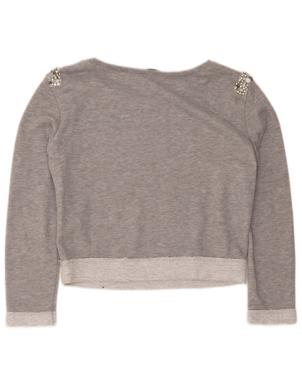 Guess Womens Crop Oversized Moletom Jumper UK 6 XS Algodão Cinza