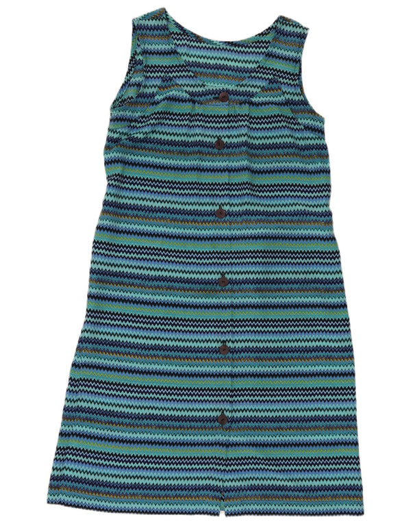 Vintage Womens Sleeveless Shift Dress UK 14 Medium Blue Striped