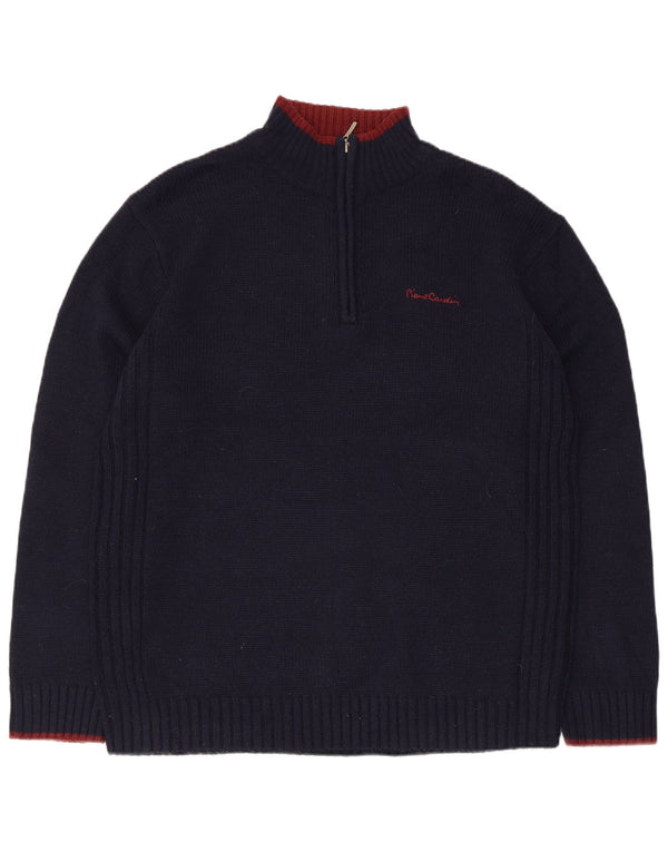 Suéter masculino Pierre Cardin com zíper e gola grande acrílico azul marinho