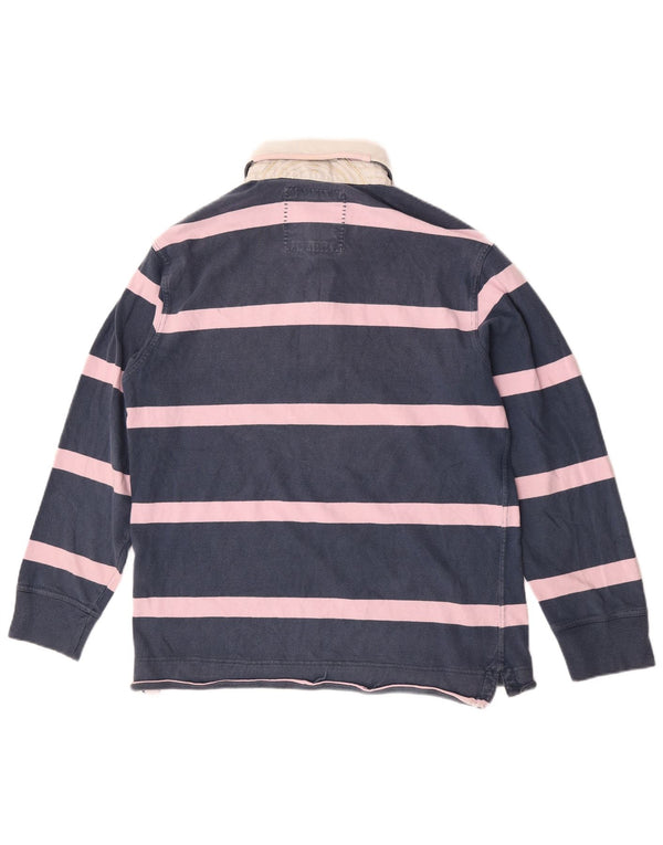 Camisa polo masculina de rugby de manga comprida Crew Clothing listrada azul marinho médio