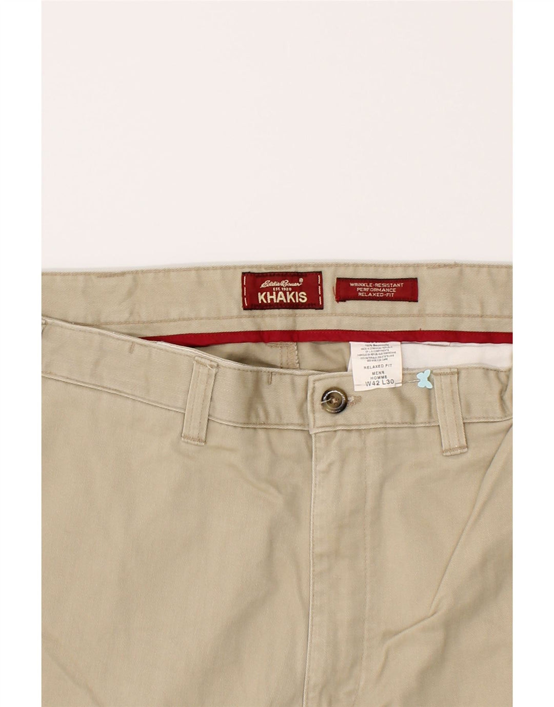 EDDIE BAUER Mens Relaxed Fit Straight Chino Trousers W42 L30 Beige Cotton Vintage Eddie Bauer and Second-Hand Eddie Bauer from Messina Hembry 