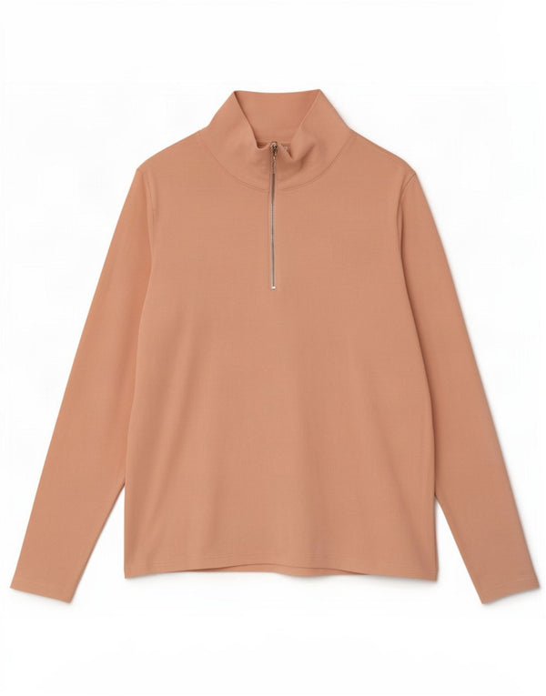 Marks & Spencer Womens Zip Neck Top Long Sleeve UK 20 2XL Pink Cotton