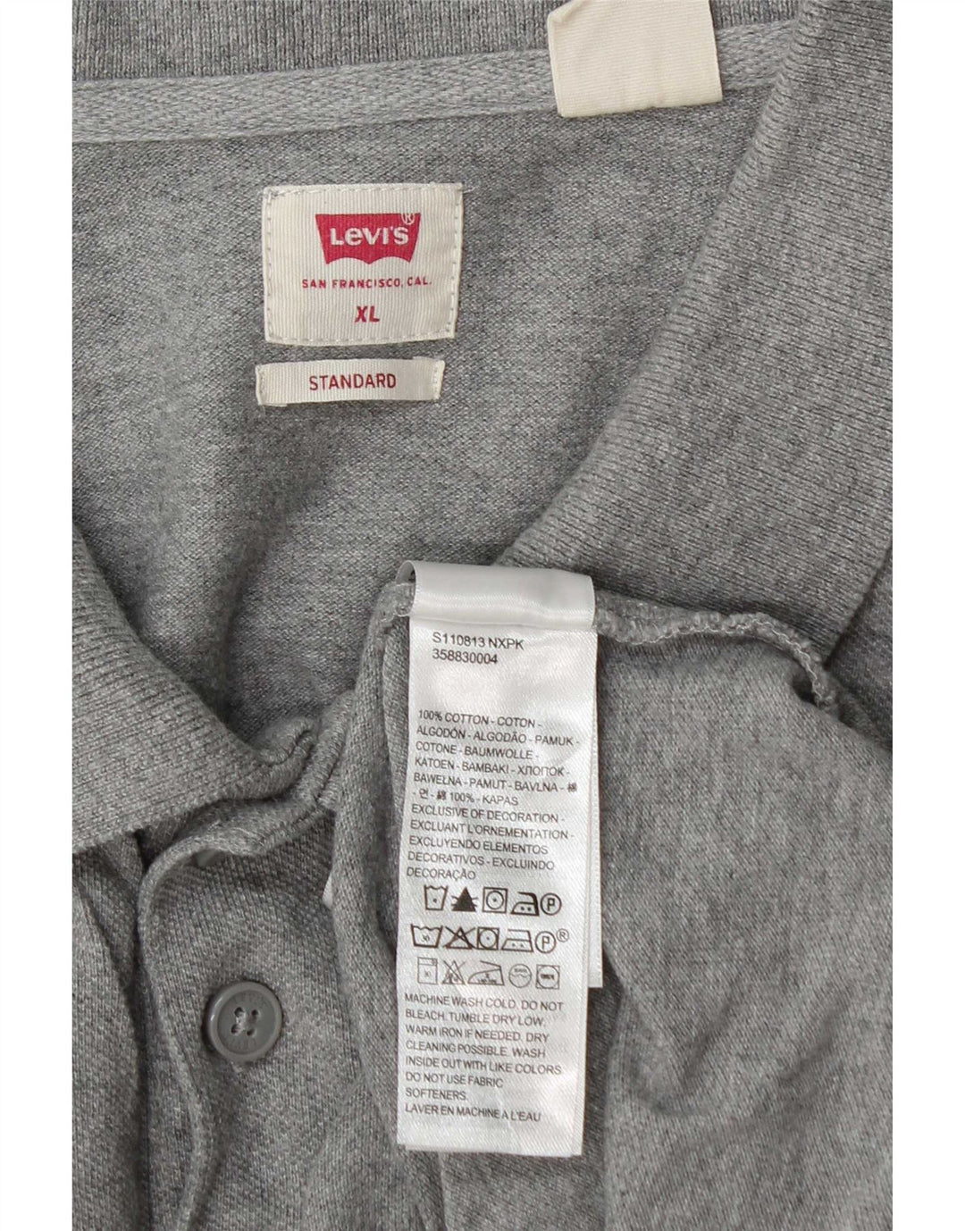Camisa polo masculina padrão Levi's XL cinza algodão