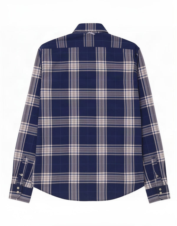 Camisa masculina clássica Franklin & Marshall de algodão xadrez grande azul marinho