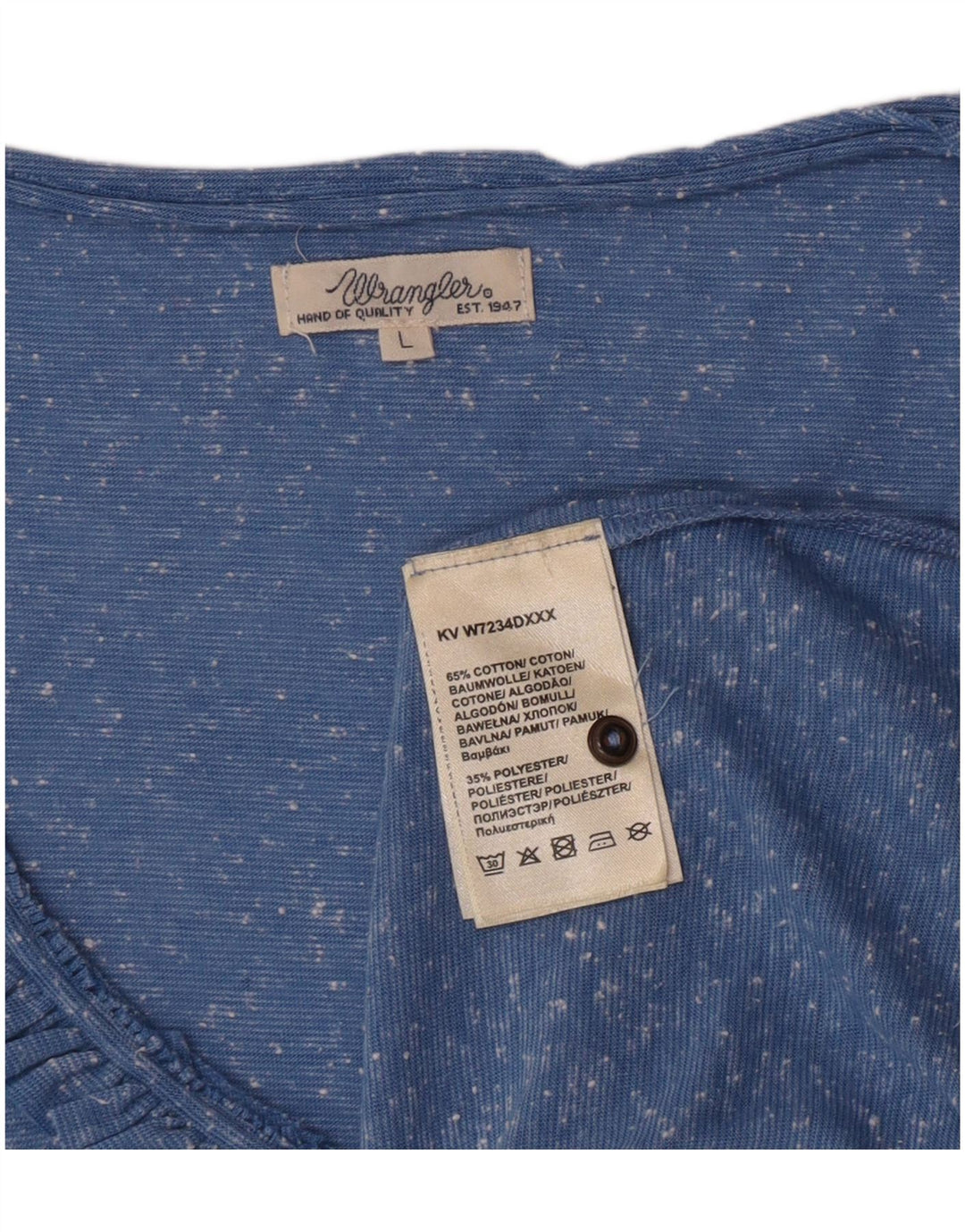 Blusa feminina Wrangler UK 14 grande algodão manchado azul