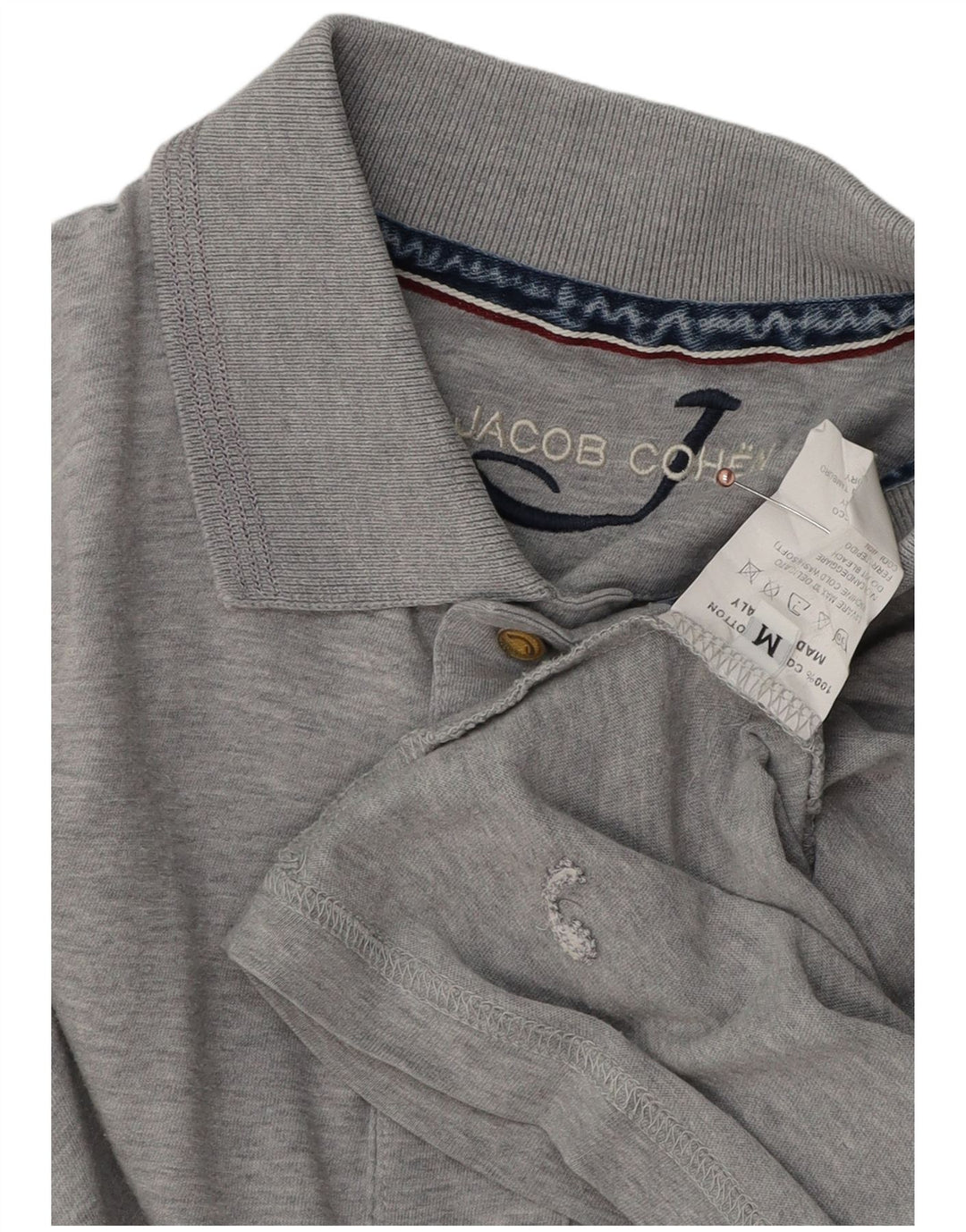 Camisa polo masculina de manga comprida JACOB COHEN algodão manchado cinza médio
