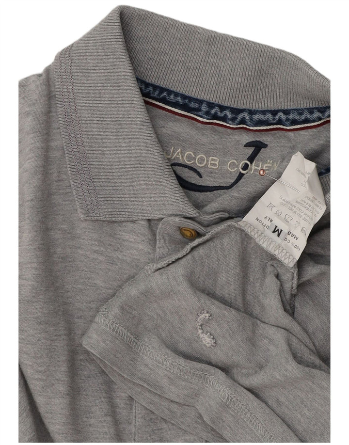 Camisa polo masculina de manga comprida JACOB COHEN algodão manchado cinza médio
