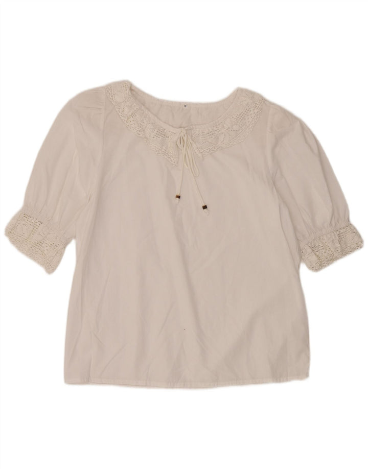 Blusa feminina vintage manga 3/4 top EU 40 médio branco