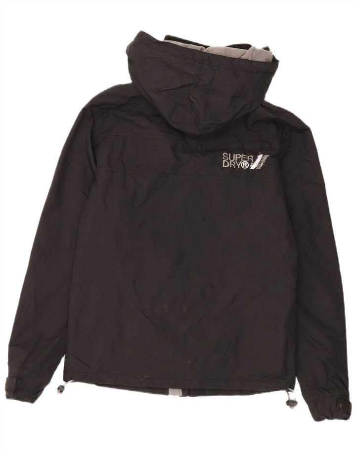 Jaqueta corta-vento feminina Superdry com capuz UK 14 médio preto nylon