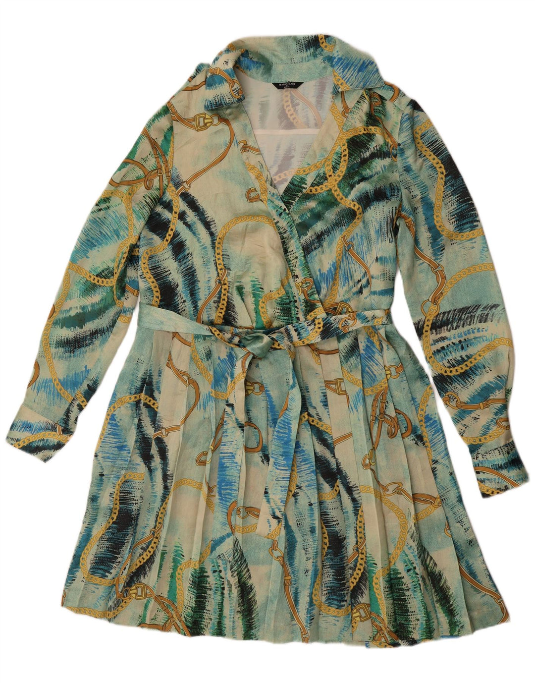 Vestido feminino Guess By Marciano com padrão abstrato linha A EUA 6 azul médio