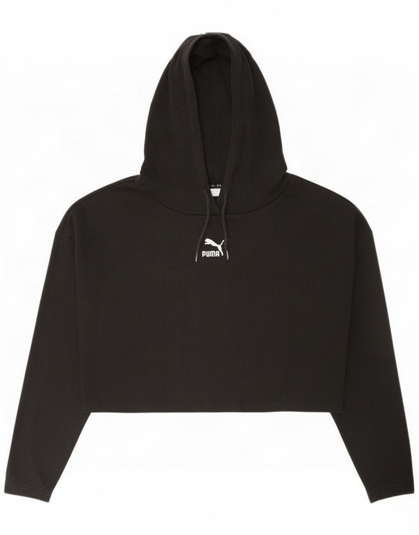 Puma Womens Crop Graphic Oversized Hoodie Jumper Reino Unido 14 Médio Algodão Preto