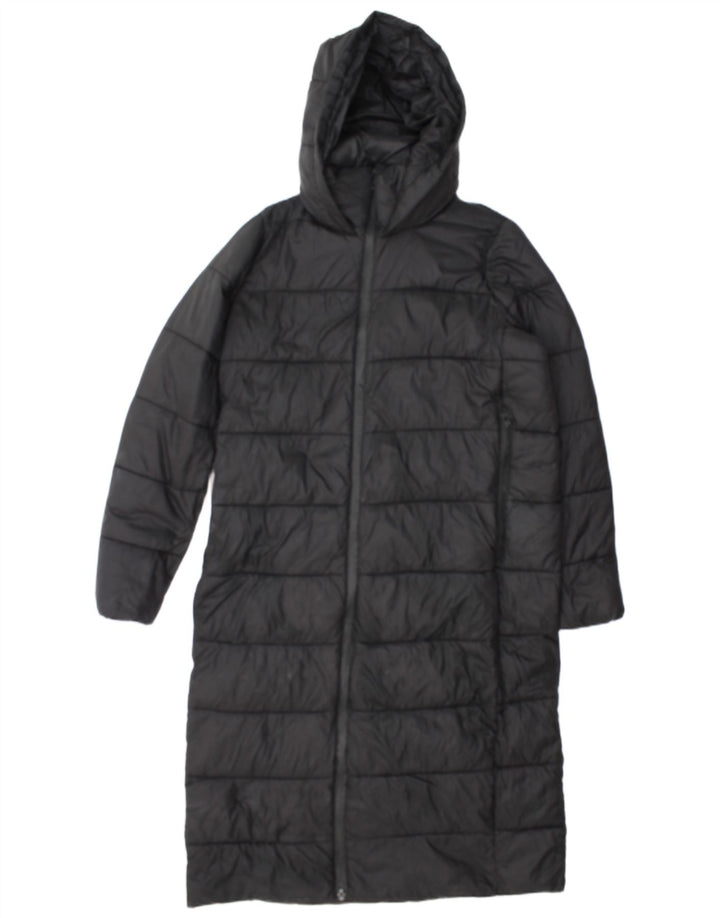 Casaco acolchoado com capuz feminino Zara UK 14 médio preto nylon