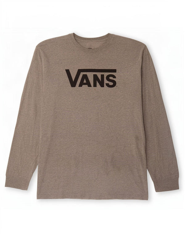 Vans Masculino Classic Fit Graphic Top Manga Longa Grande Algodão Flecked Cinza