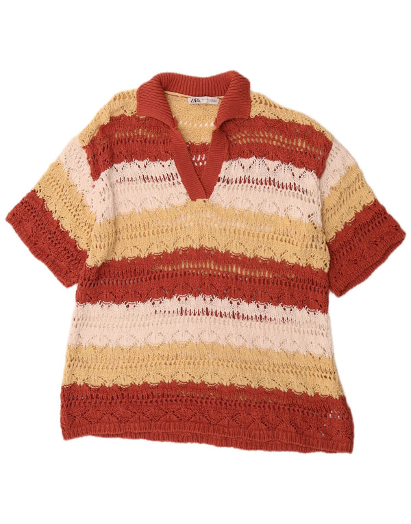 Camisa polo feminina de malha solta Zara Reino Unido 16 grande listrada multicolorida
