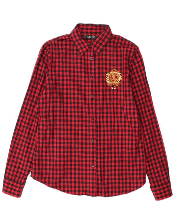 Camisa feminina Ralph Lauren Reino Unido 14 algodão guingão vermelho médio