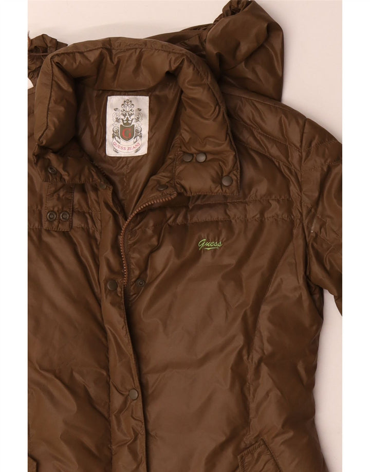 Casaco feminino acolchoado com capuz Guess UK 14 médio cáqui poliamida