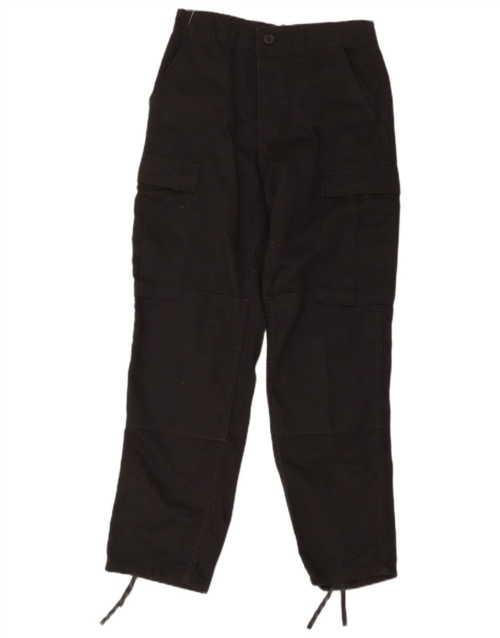 Calças cargo regulares femininas vintage pequenas W28 L30 algodão preto