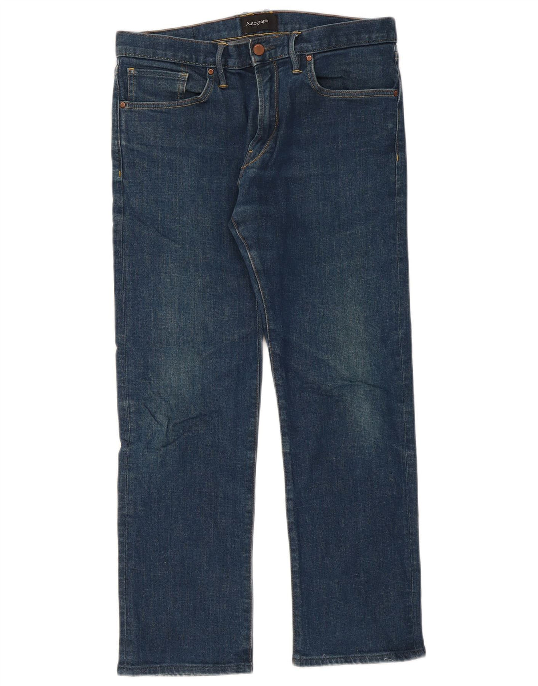 Marks & Spencer Masculino Autograph Straight Jeans W32 L29 Azul Algodão