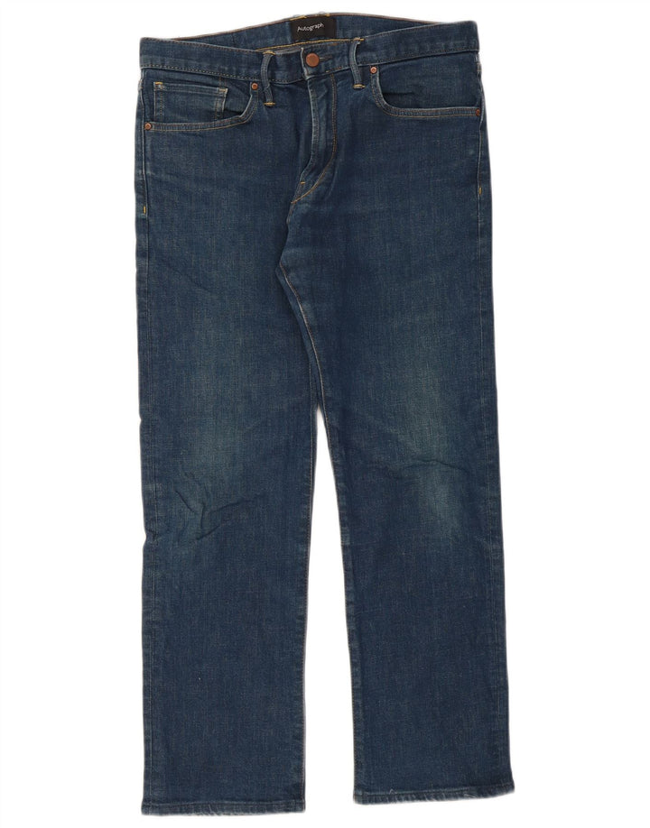 Marks & Spencer Masculino Autograph Straight Jeans W32 L29 Azul Algodão