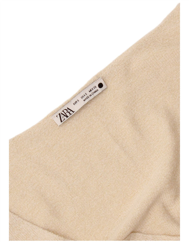 Top feminino Zara manga comprida UK 10 pequeno bege