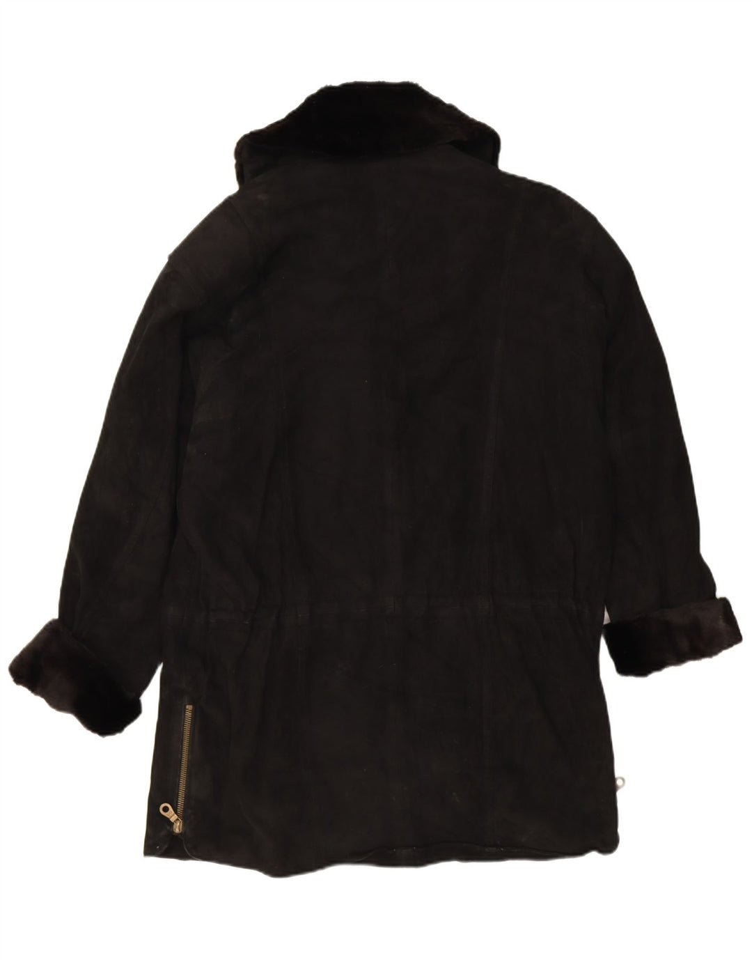 Sobretudo feminino vintage de camurça oversized UE 38 couro preto médio