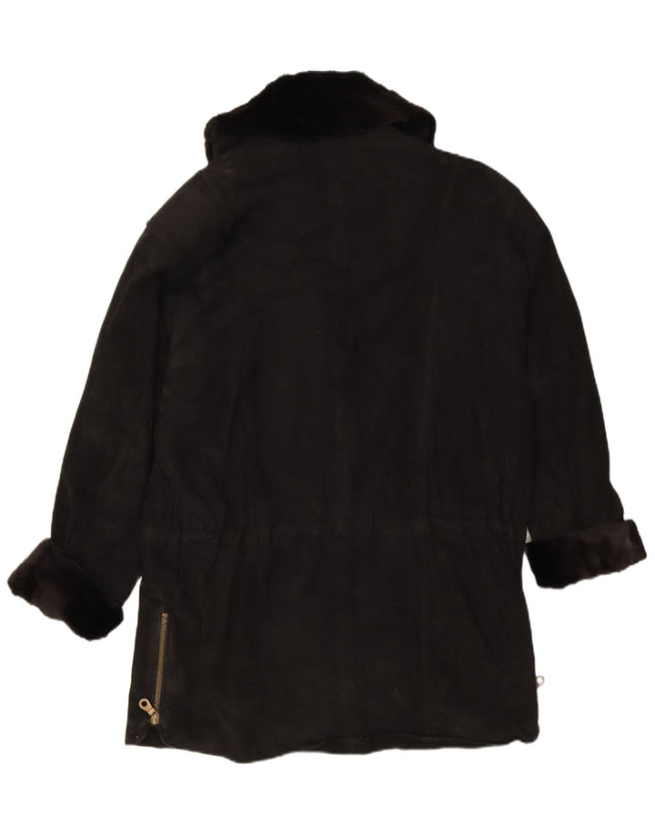 Sobretudo feminino vintage de camurça oversized UE 38 couro preto médio