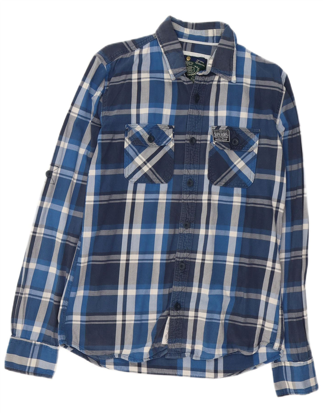 Camisa masculina de flanela SUPERDRY grande algodão xadrez azul marinho