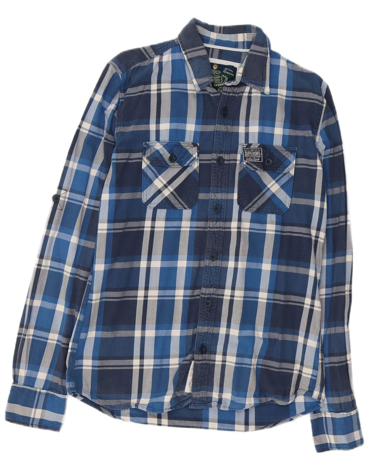 Camisa masculina de flanela SUPERDRY grande algodão xadrez azul marinho