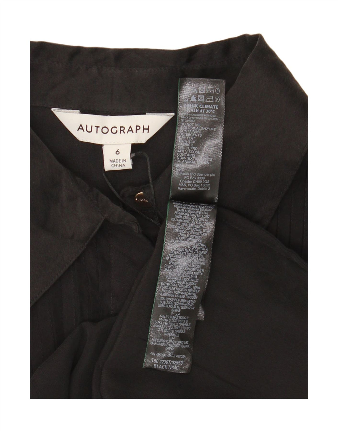 Camisa formal feminina Autograph UK 6 XS seda preta