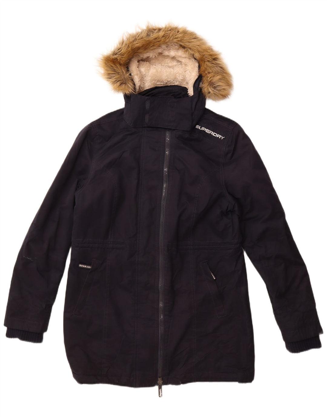 Jaqueta Parka com capuz feminina Superdry UK 18 XL azul marinho poliéster