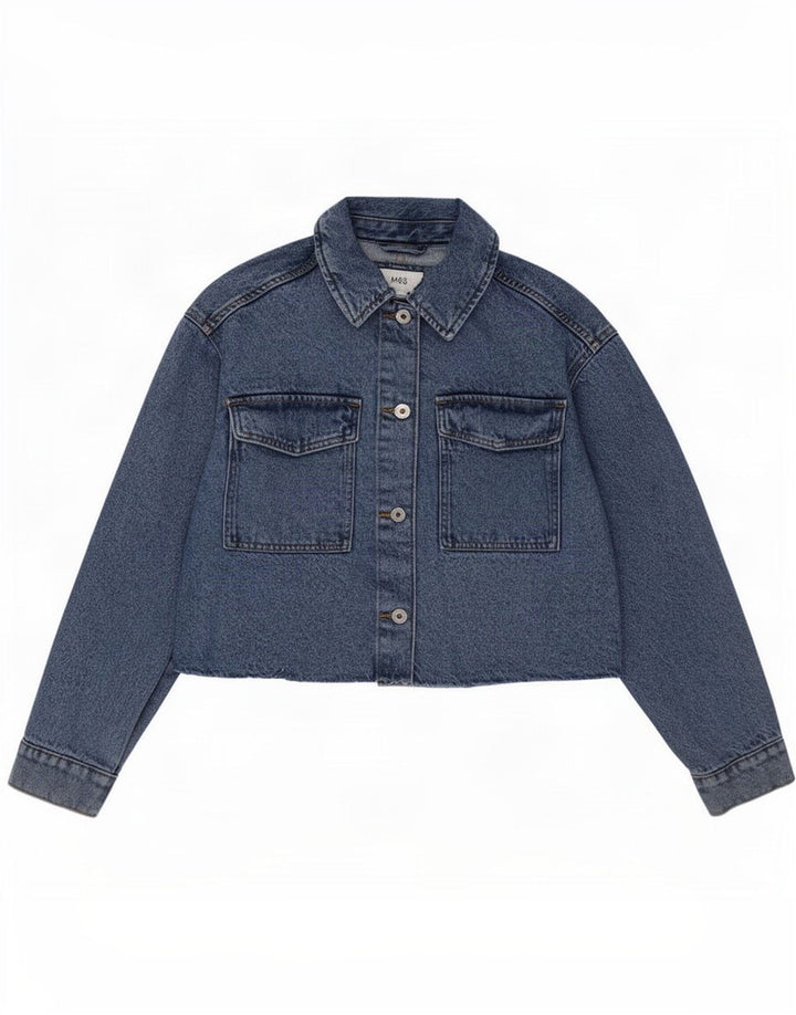 Jaqueta jeans feminina grande Marks & Spencer UK 10 algodão azul pequeno