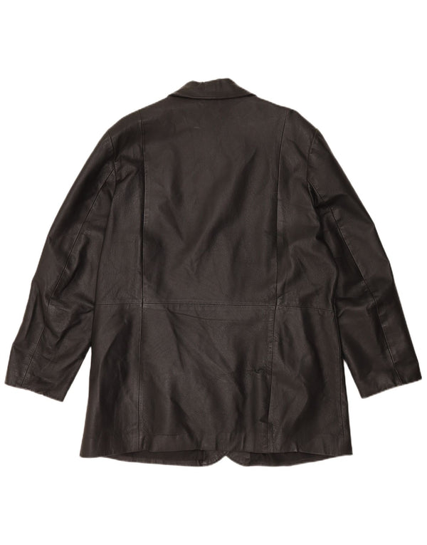 Jaqueta blazer de couro vintage feminina com 3 botões Reino Unido 20 2XL couro preto