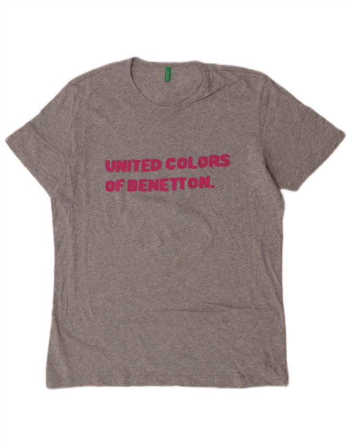Benetton Camiseta masculina gráfica grande algodão cinza