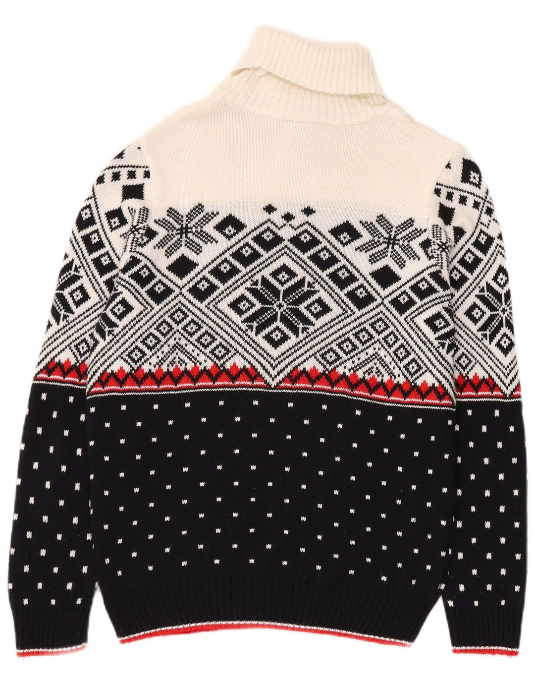 Suéter masculino vintage com gola redonda, pequeno, preto, Fair Isle