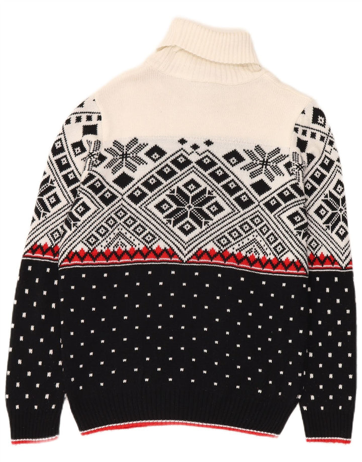 Suéter masculino vintage com gola redonda, pequeno, preto, Fair Isle