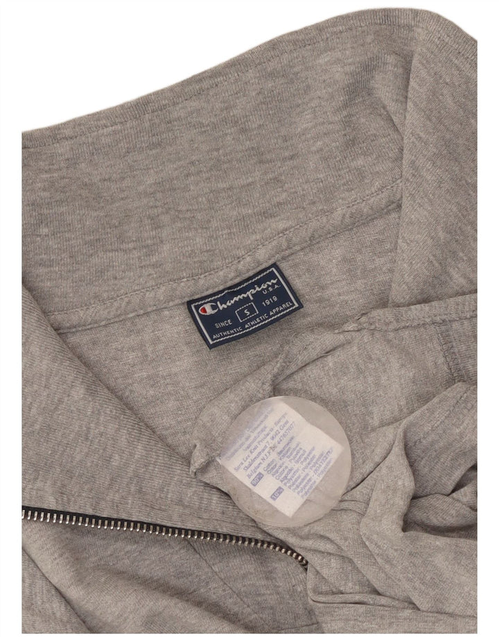 Champion Mens Zip Neck Top Manga Longa Pequeno Algodão Cinza