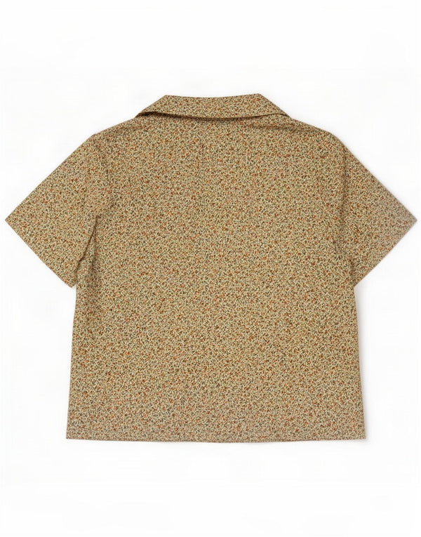 Camisa feminina vintage de manga curta UK 14 Floral bege médio