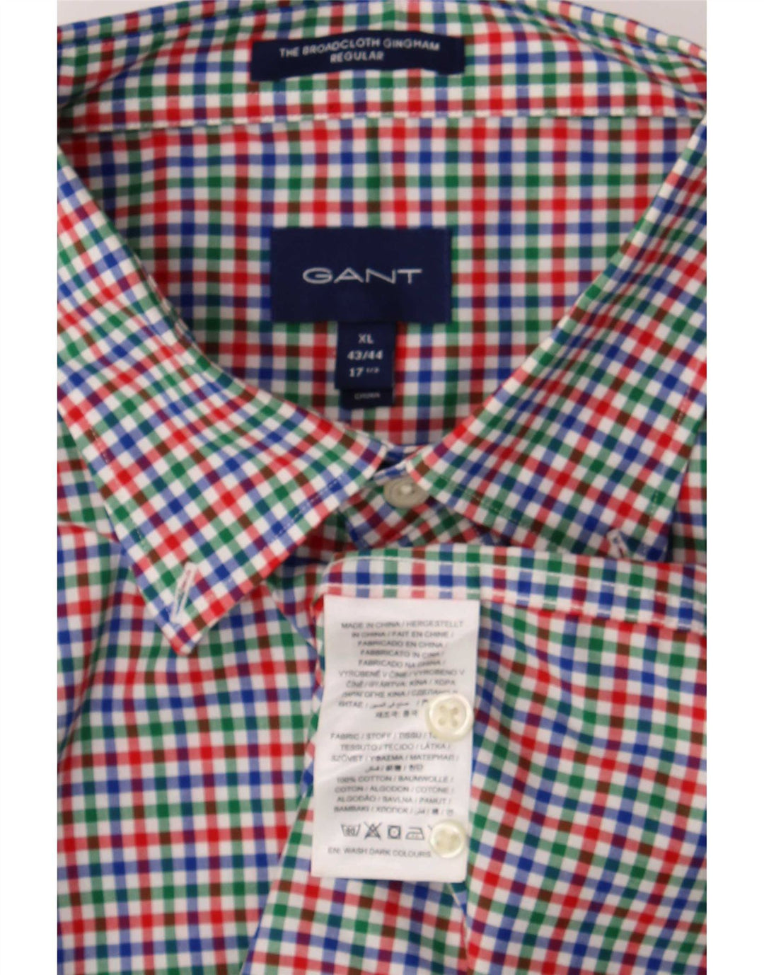 Camisa masculina de manga curta Gant tamanho 17 1/2 XL guingão multicolorido