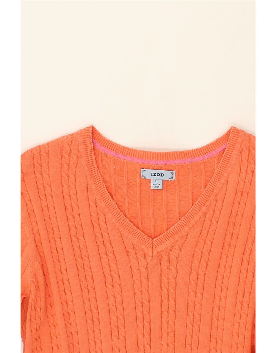 IZOD Womens V-Neck Jumper Sweater UK 14 Large Orange Cotton Vintage Izod and Second-Hand Izod from Messina Hembry 