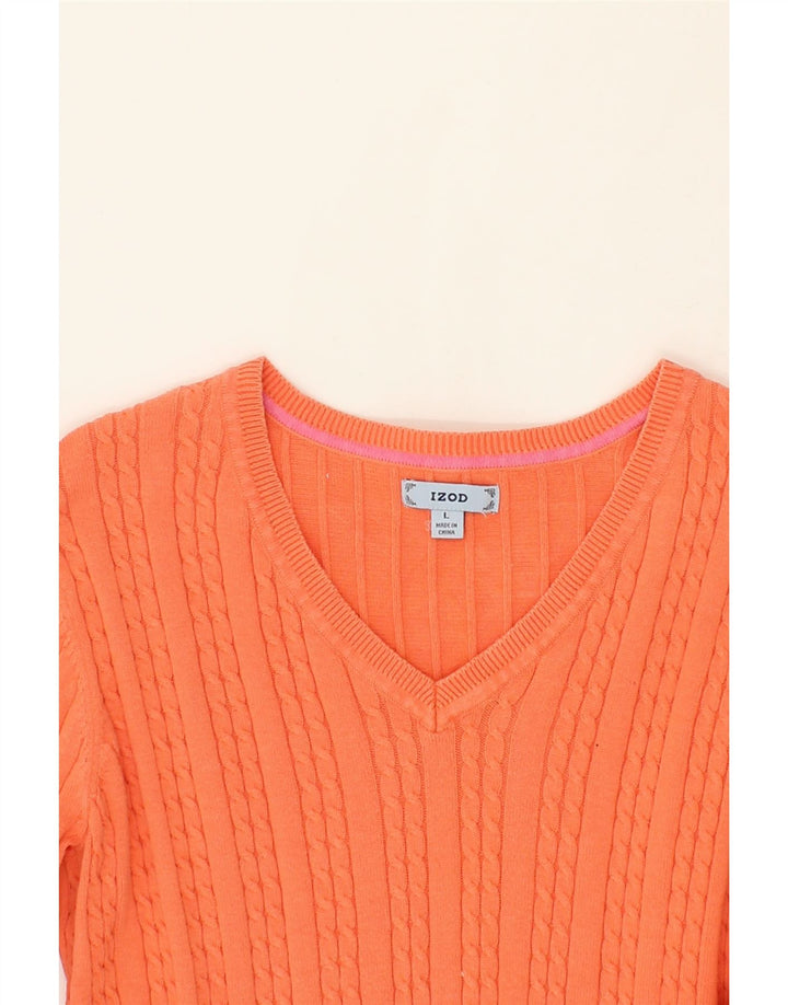 IZOD Womens V-Neck Jumper Sweater UK 14 Large Orange Cotton Vintage Izod and Second-Hand Izod from Messina Hembry 
