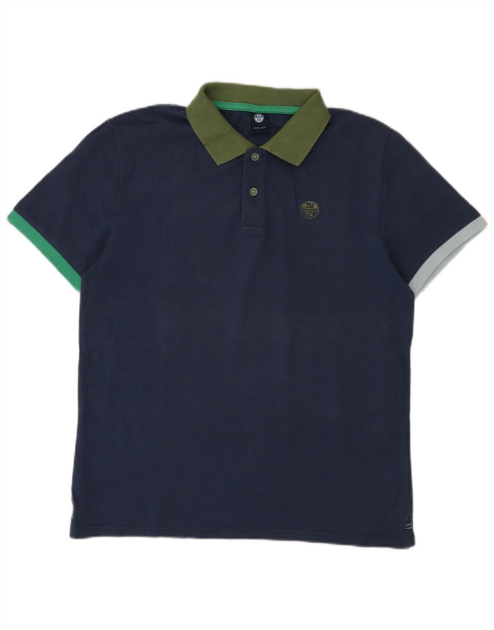 Camisa polo masculina de rugby North Sails médio azul marinho algodão colorblock