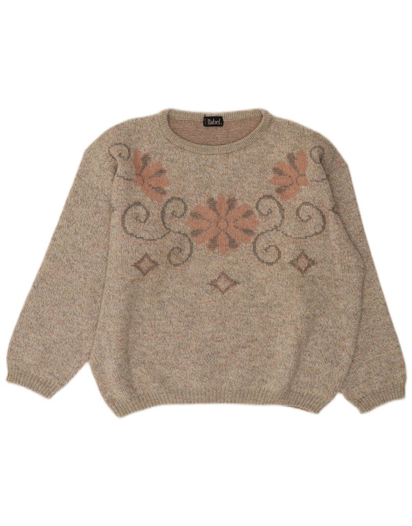 Suéter feminino Liabel com gola canoa UK 16 grande cinza floral