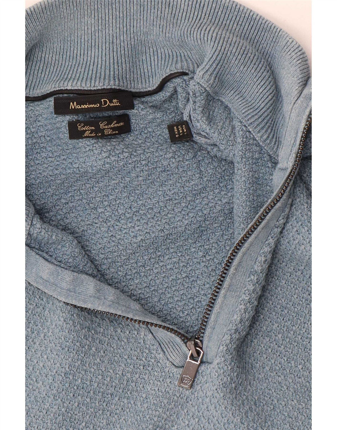 Suéter masculino Massimo Dutti com zíper e gola alta de algodão azul