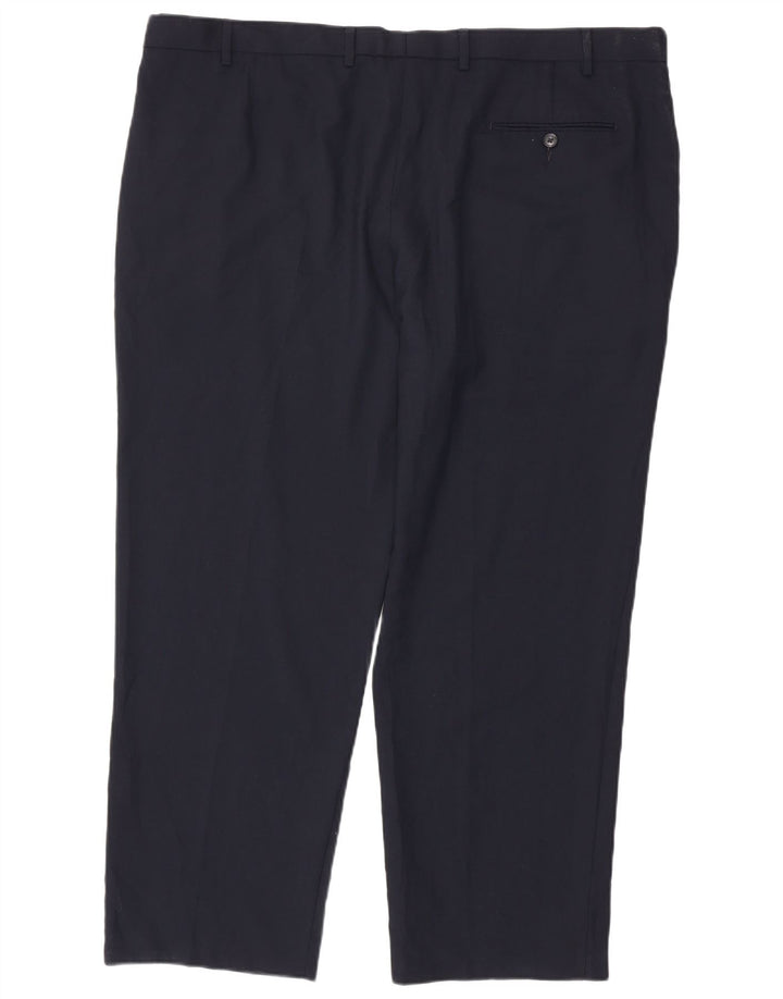 Calça masculina de ajuste regular Marks & Spencer W46 L31 azul marinho poliéster