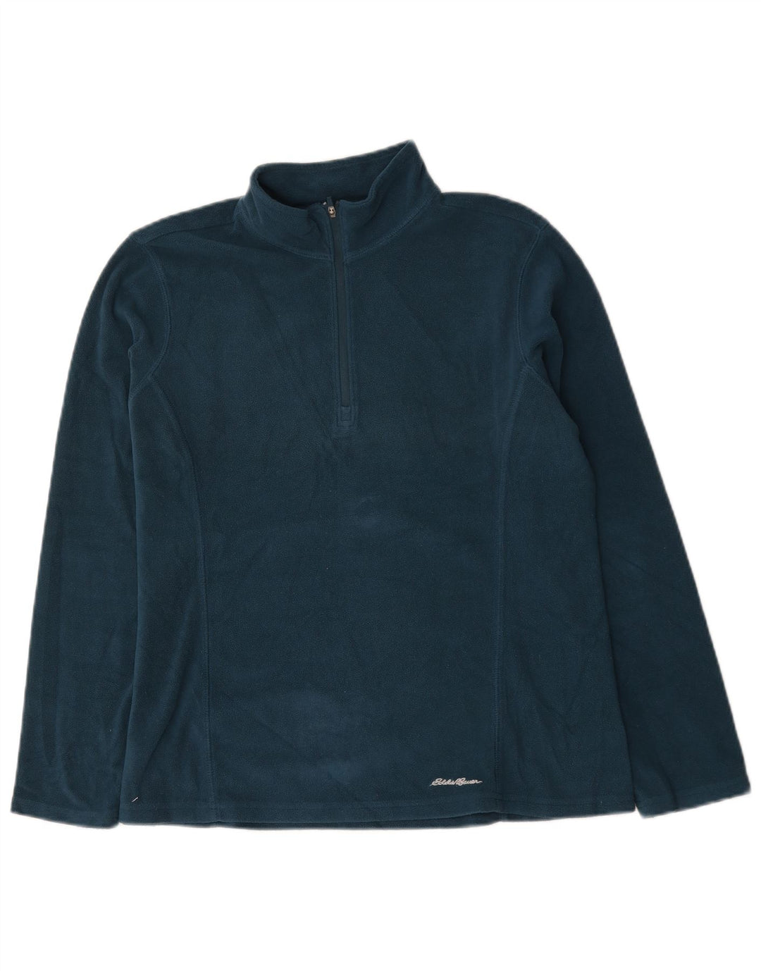 Jumper de lã feminino Eddie Bauer com zíper e gola UK 16 grande azul poliéster