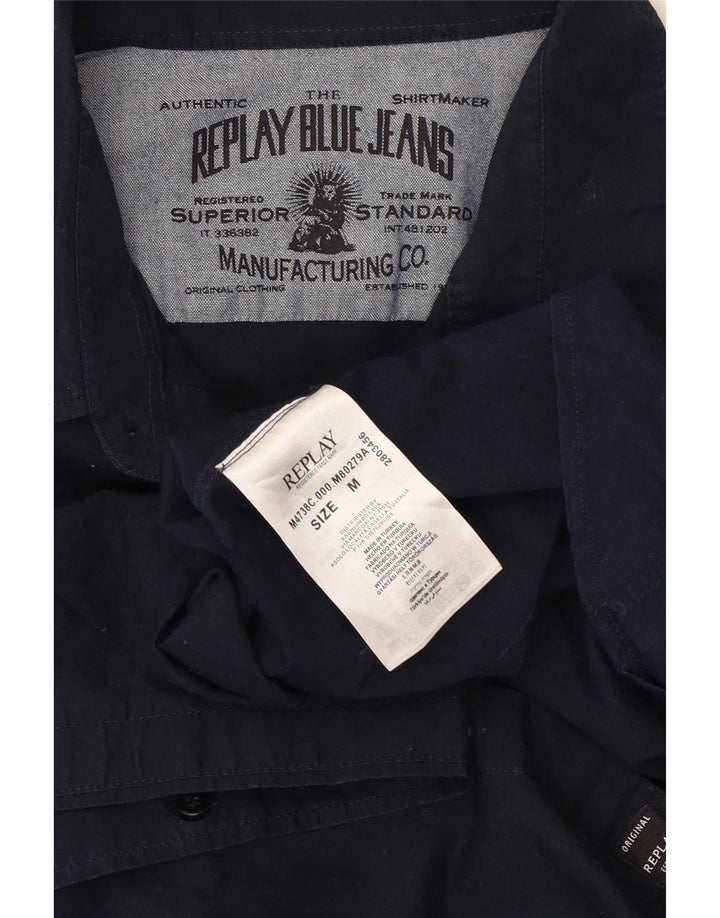 Camisa masculina Replay de algodão azul marinho médio