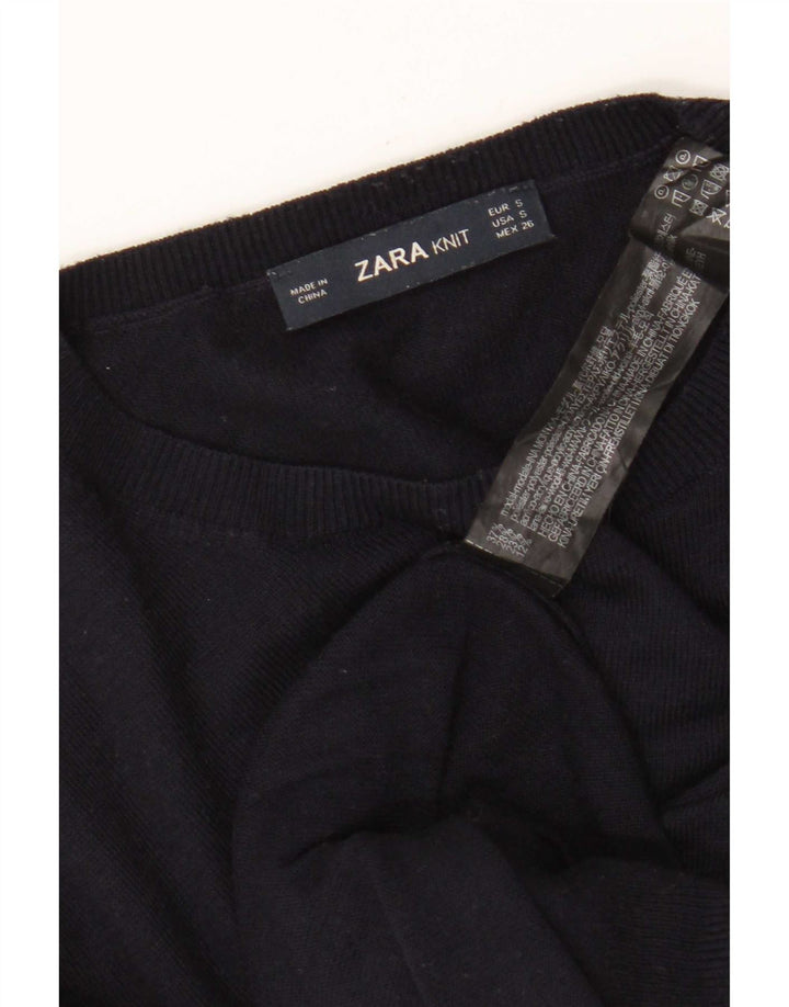 Zara Suéter feminino com gola redonda e gola redonda, modal azul marinho pequeno 10