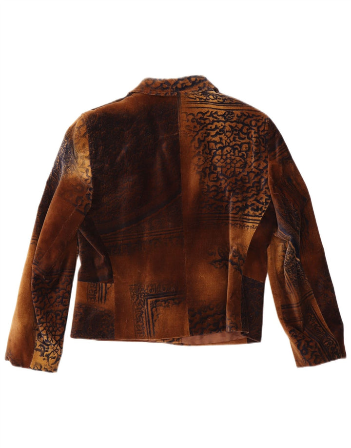 Jaqueta blazer feminina de veludo com 4 botões Taifun Reino Unido 12 Paisley marrom médio