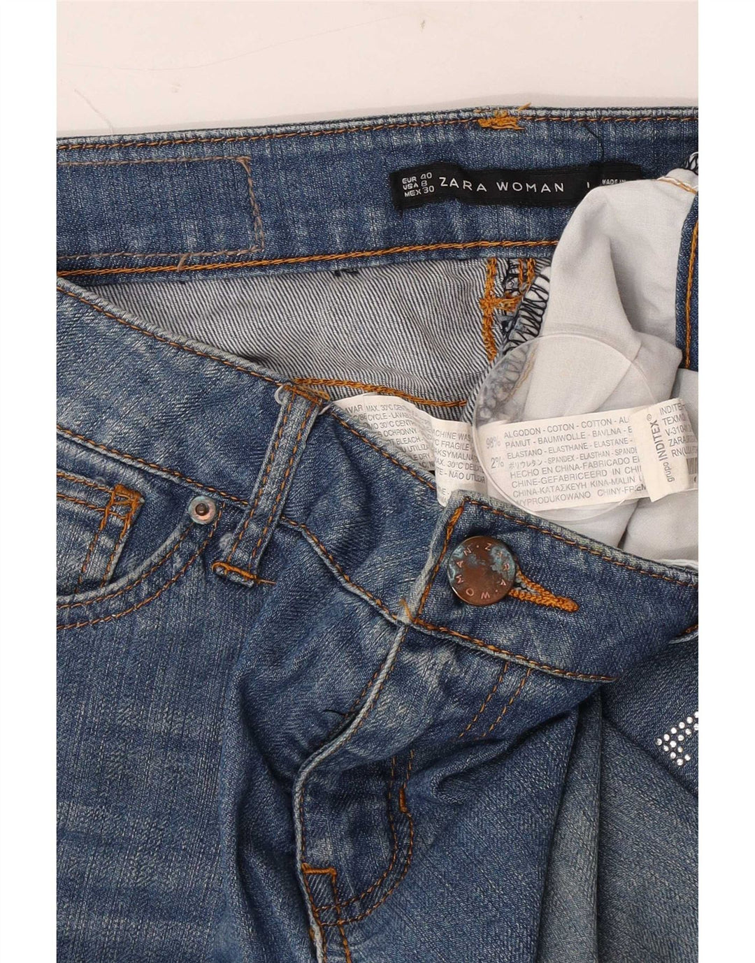 Zara Jeans Bootcut Feminino EU 40 Médio W30 L30 Azul Algodão