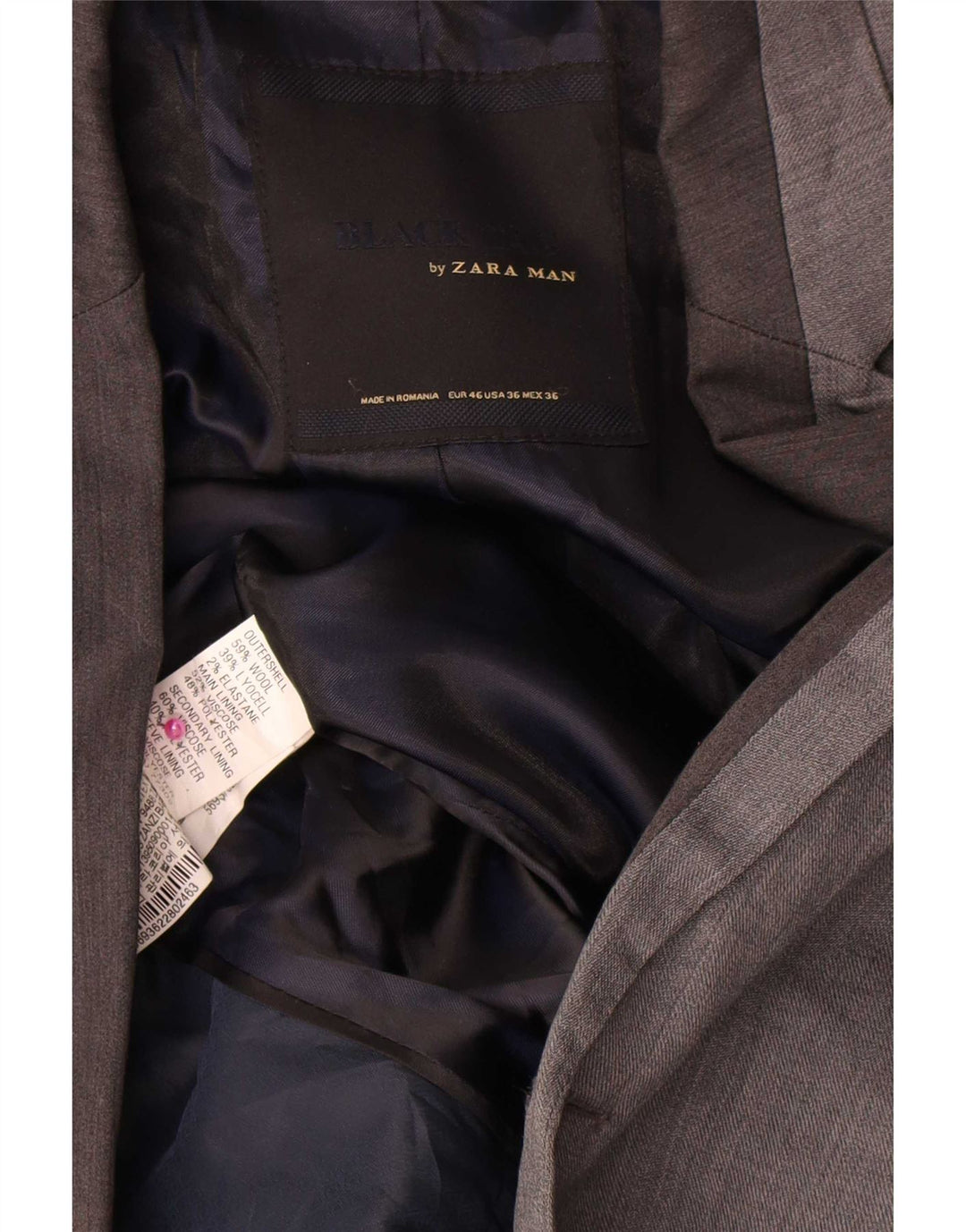 Jaqueta blazer masculina Zara com 2 botões Reino Unido 38 lã cinza médio